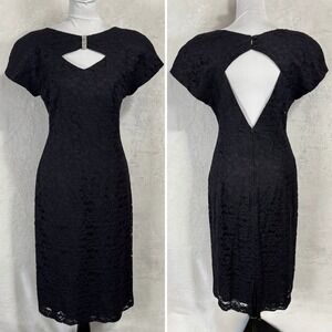 Vintage Jessica Howard Black Lace Sheath Dress Sz 10 Keyhole Back Mad Men Wiggle